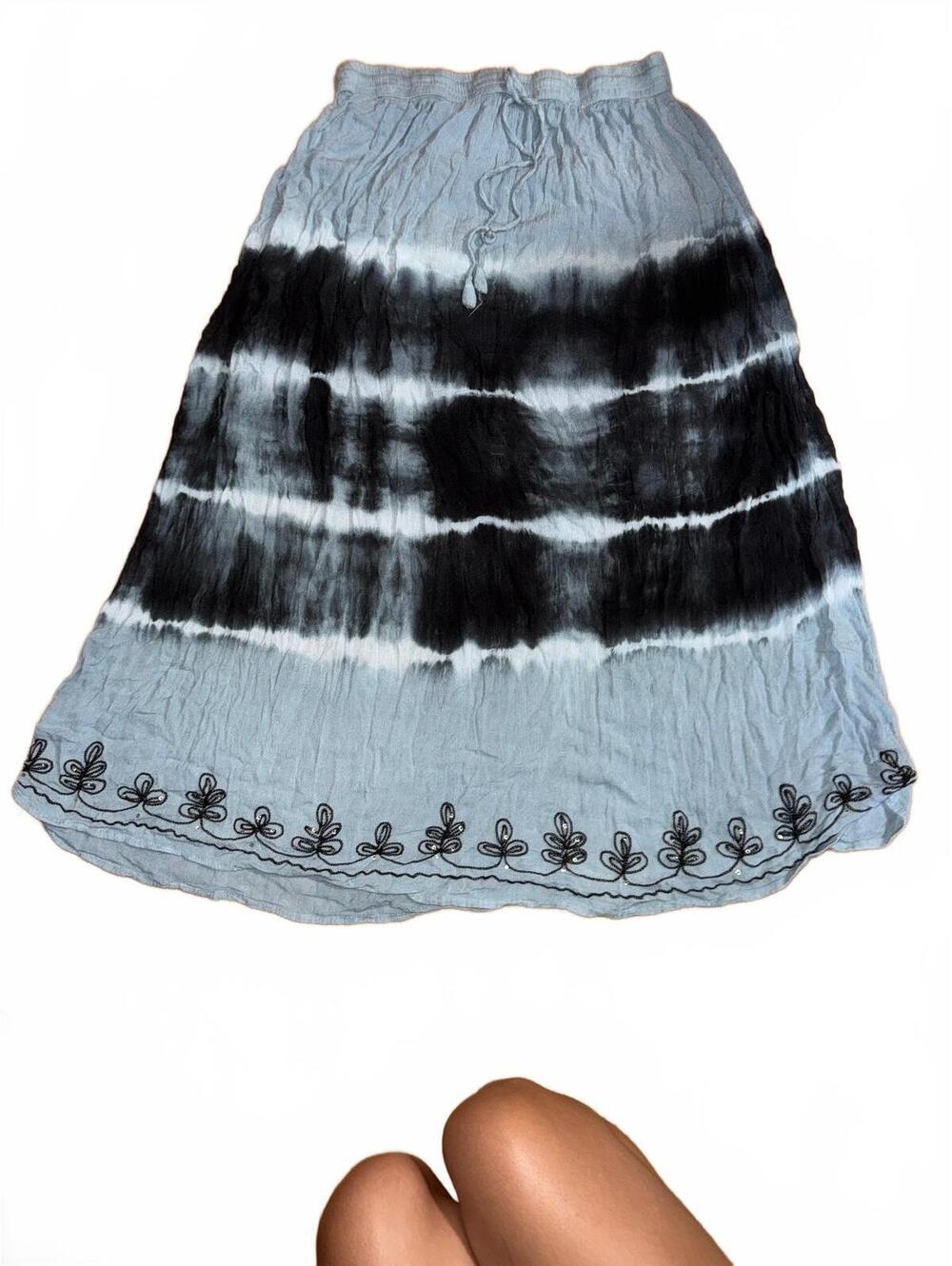 Ana L Rose Tie-Dye Cotton Midi Skirt with Embroidered Hem